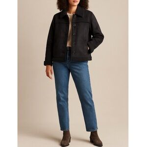 Kiko Faux Suede Sherpa Lined Black Jacket Cozy Soft Fleece Button Front Medium